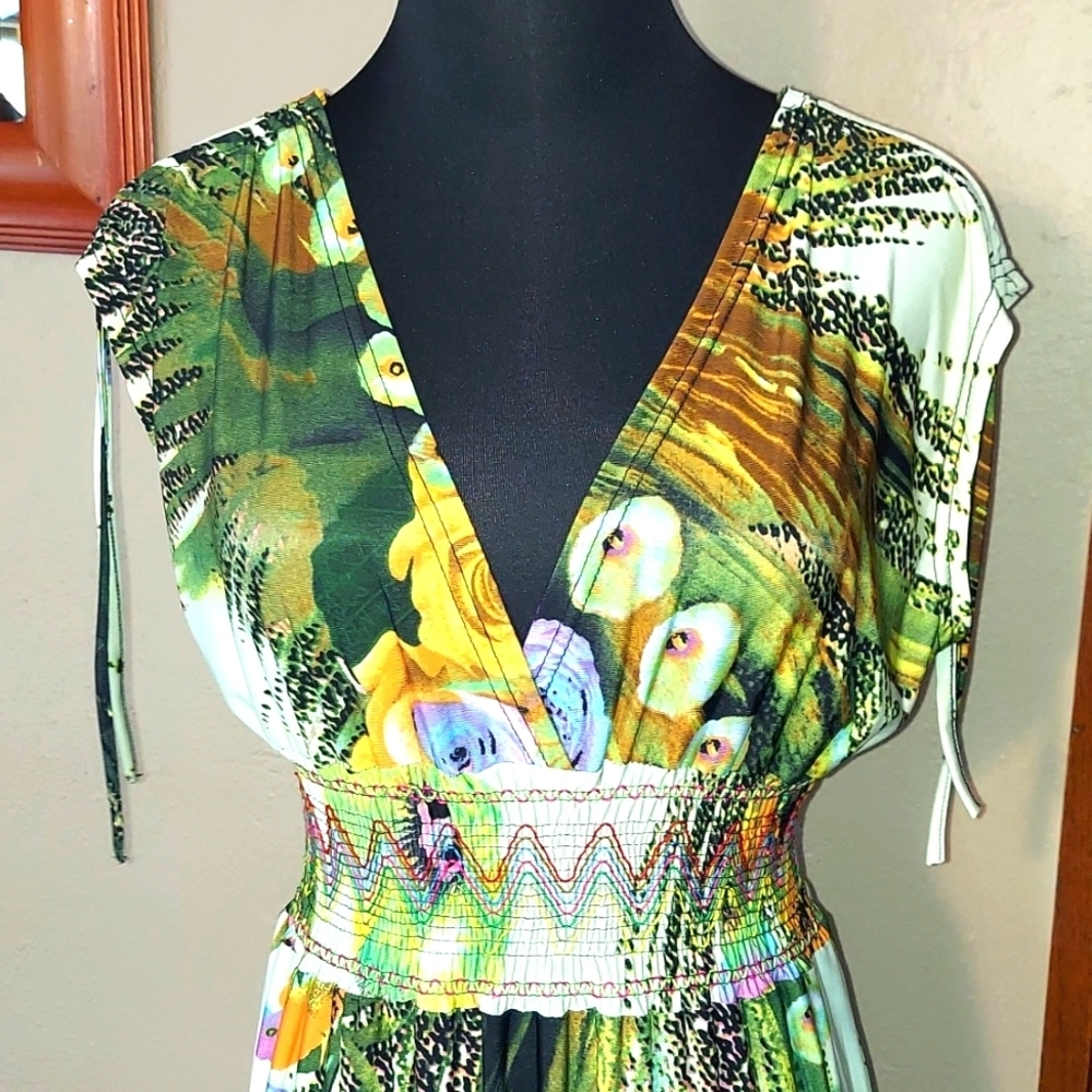 NWT Women's Morefeel Floral Abstract Empire Waist Matte Jersey Maxi Dress - Picture 3 of 12